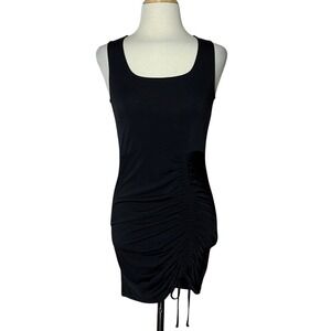 AQUA Small Black Bodycon Mini Dress with Gathering on Skirt Party Cocktail LBD
